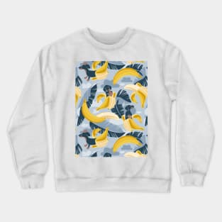 Surrealistic tropical Dachshund bananas // pattern // pastel blue background navy blue dogs and banana fruit leaves Crewneck Sweatshirt